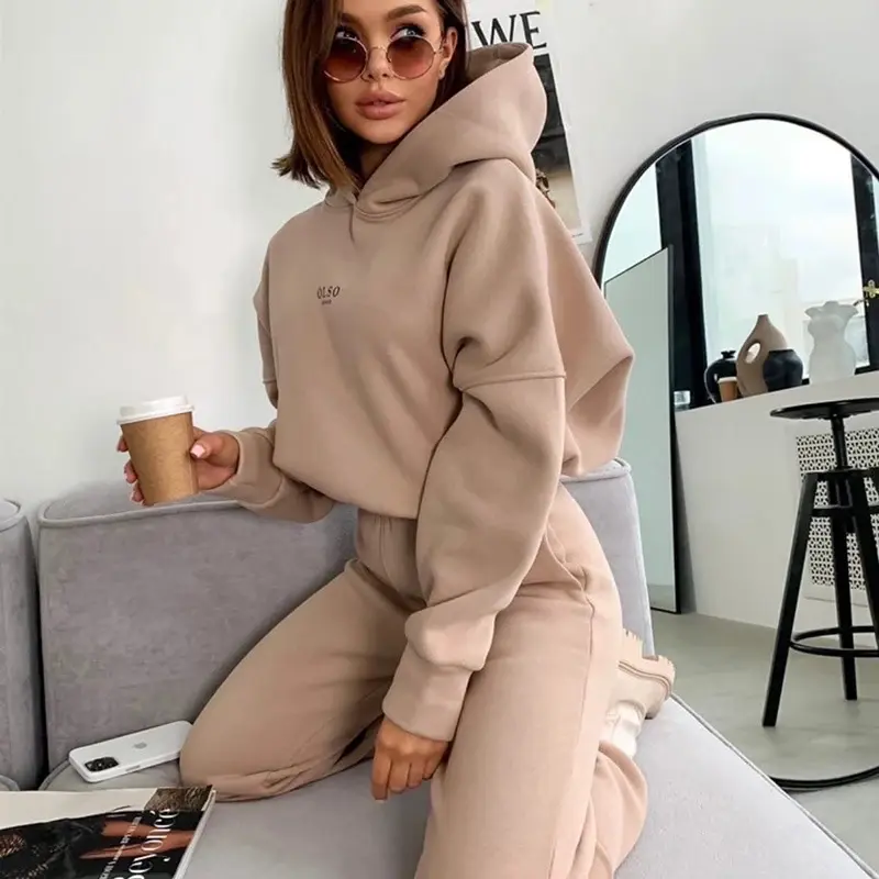 Women Tracksuit Autumn Winter Warm Hoodies Top Suits Casual Hooded Sweatshirts And Jogging Pants Outfits Sweatpants 2 Piece Sets