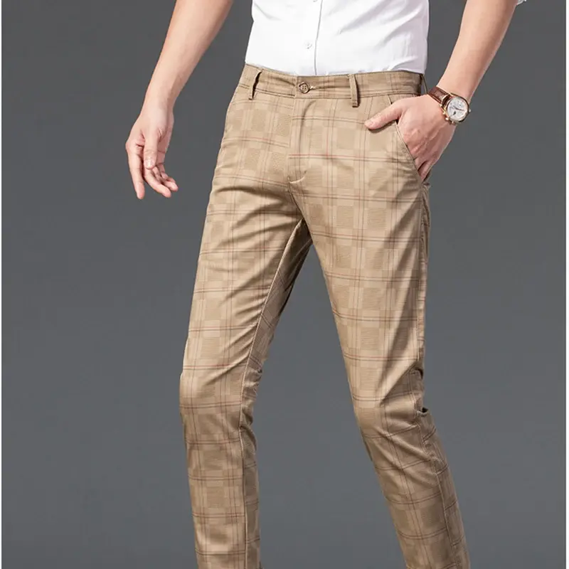 Plyesxale 2024 New Spring Summer Thin Dress Pants Men Slim Fit Classic Khaki Grey Blue Suit Pants Casual Brand Trousers Male P88