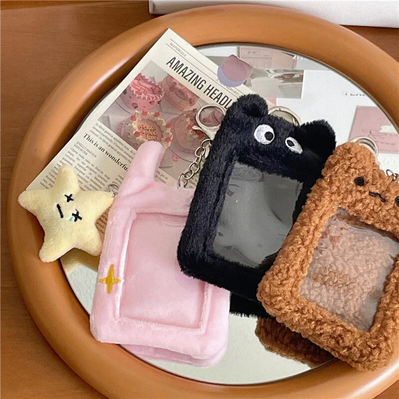 3 pollici simpatico cartone animato orso coniglio peluche porta carte di credito Kpop idolo portafoto ragazza carino portachiavi ID protezione di credito cancelleria