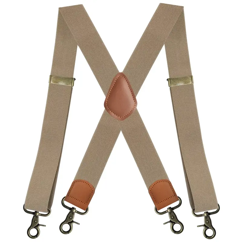 Vintage Suspenders for Men 3.5cm Wide X-Black 4 Bronze Hook Clips Heavy Duty Big Tall Adjustable Elastic Trouser Braces Straps