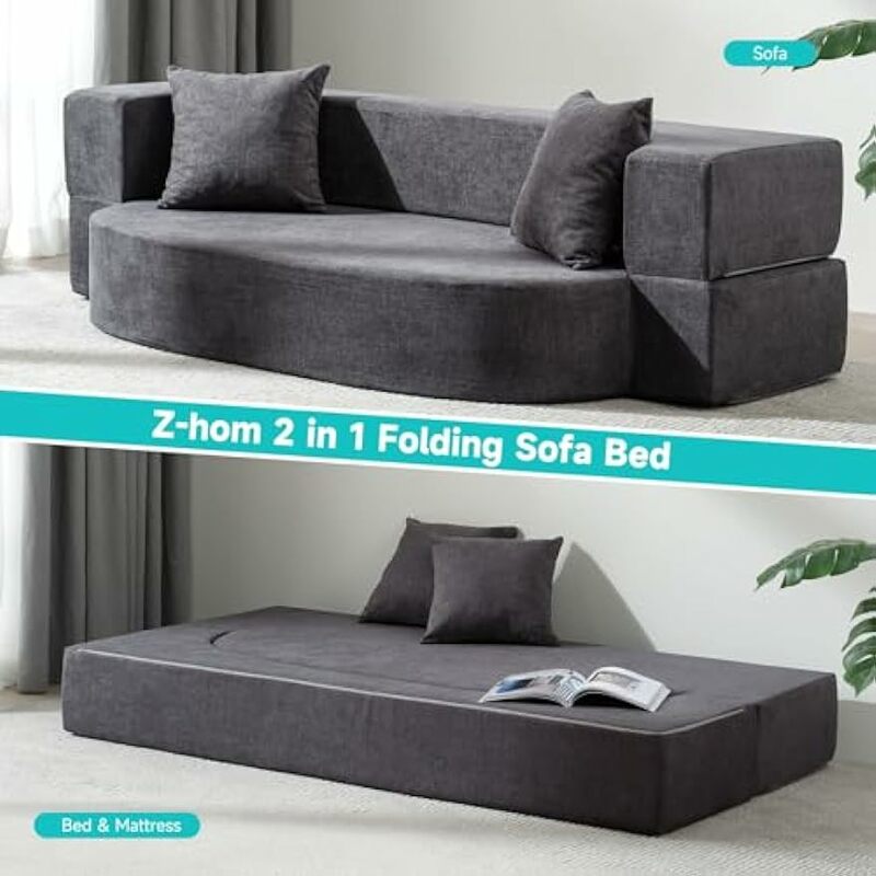 Memória espuma sofá-cama dobrável, sofá com 2 travesseiros, lavável tampa conversível, 10"