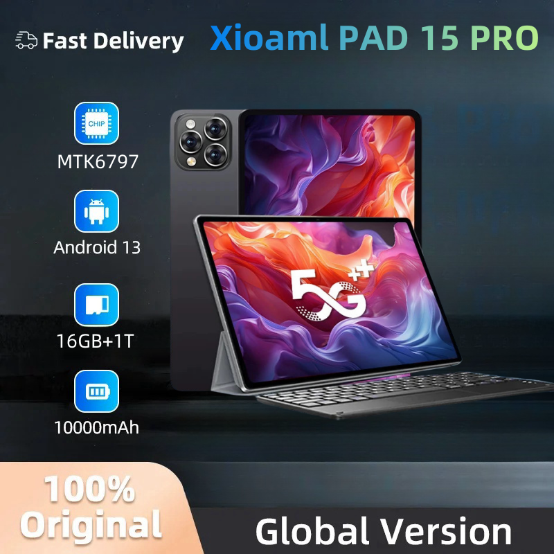 Pad 15 Pro Tablet PC, Versão Global, Android 13, 11 Polegada, 16GB, 1024GB, 5G, Dual SIM, Chamada Telefônica, GPS, Bluetooth, WiFi, WPS, Original