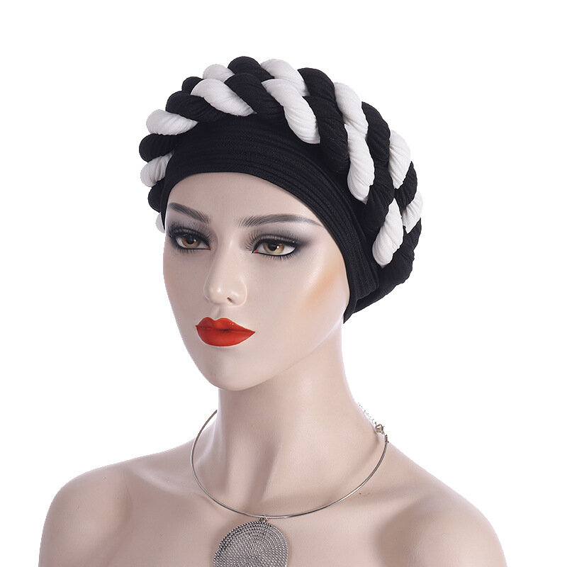 Женский тюрбан с двойными цветными косами, головной убор в мусульманском стиле, с перекрестным лбом, хиджаб шапка, индийская шапка