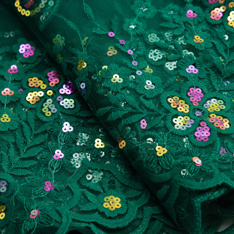Tela de encaje africano para coser ropa, vestidos, red francesa, lentejuelas bordadas, tul nigeriano, 2,5 yardas, alta calidad, 2024