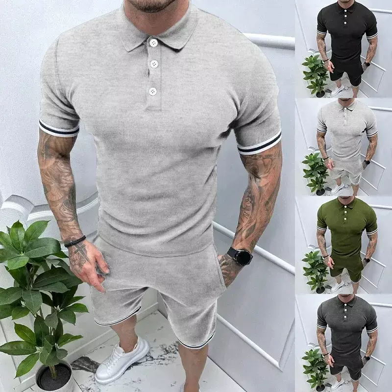 2024 Spring/Summer New Polo Shirt Men's Short Sleeved T-shirt Shorts Men's Two Piece Sports and Casual Men's Set
