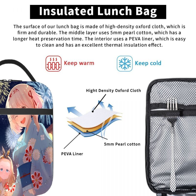 Lycoris Recoil Anime portatile in foglio di alluminio addensato borsa per il pranzo isolata pranzo borsa per il pranzo isolata impermeabile