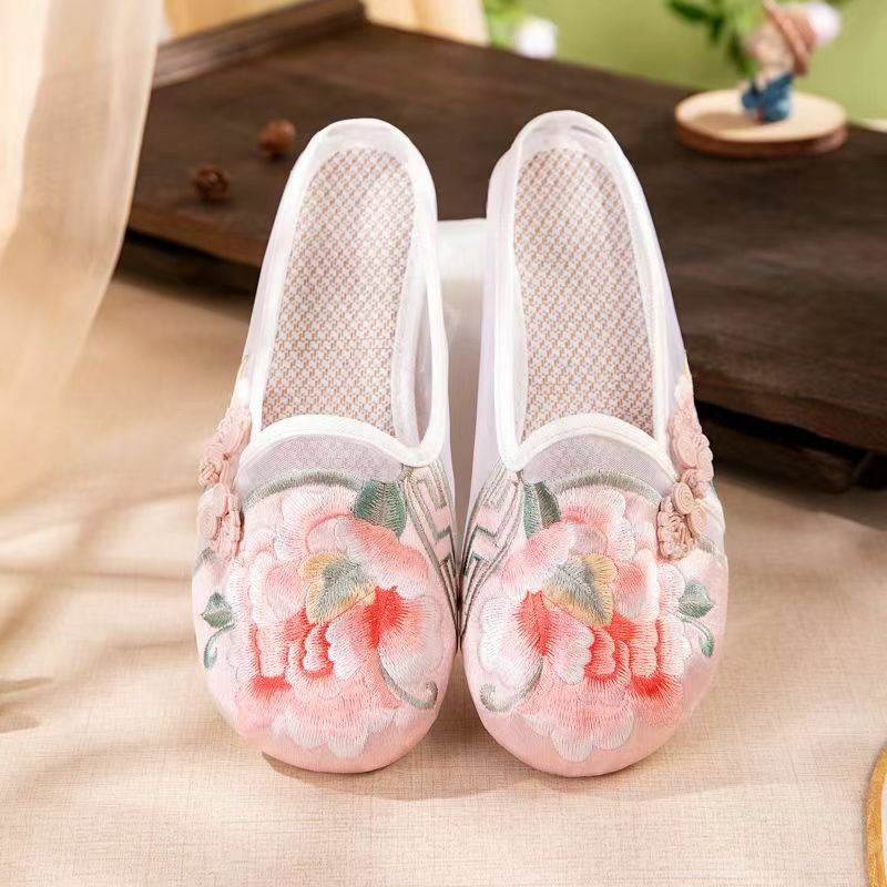 New Women's Summer Baotou Mesh Flat Sole Embroidered Slippers Soft Sole Non Slip Home Slippers Free Shipping Outdoor Slippers