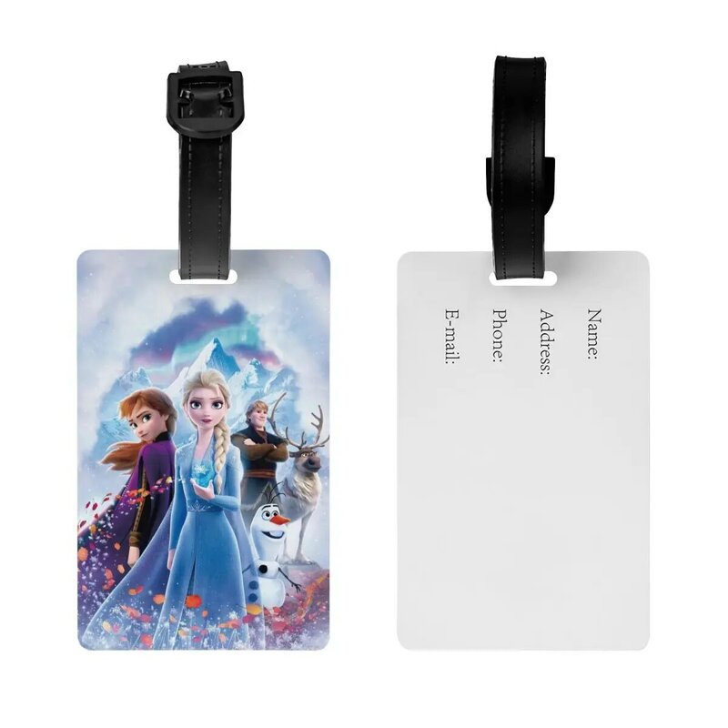 Étiquette de bagage personnalisée princesse congelée, valise Anna et Elsa, couverture de confidentialité des bagages, étiquette d'identification de dessin animé
