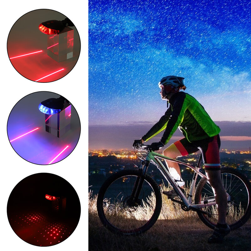 Mountain Bike Safety Warning Light, bicicleta Laser Lanterna Troneira, Equitação Noturna, Linha Paralela Laser, 5 LED