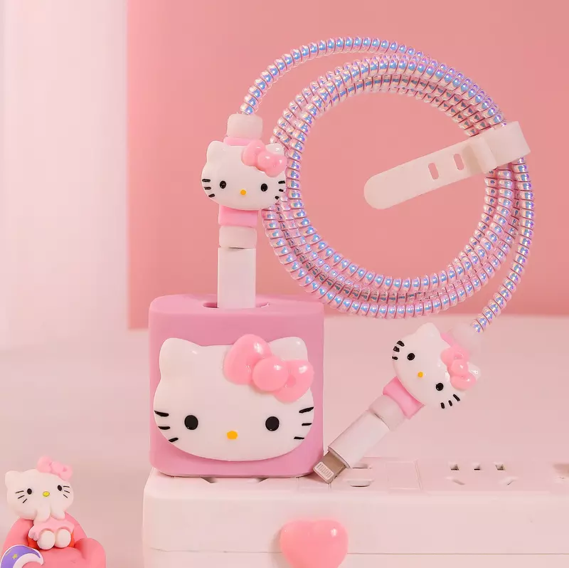 Sanrio Anime Anti Breaking Apple Data Kabel Beschermhoes Mobiele Telefoon 18/20W Oplader Wikkel Touw Hello Kitty Decoratief Geschenk