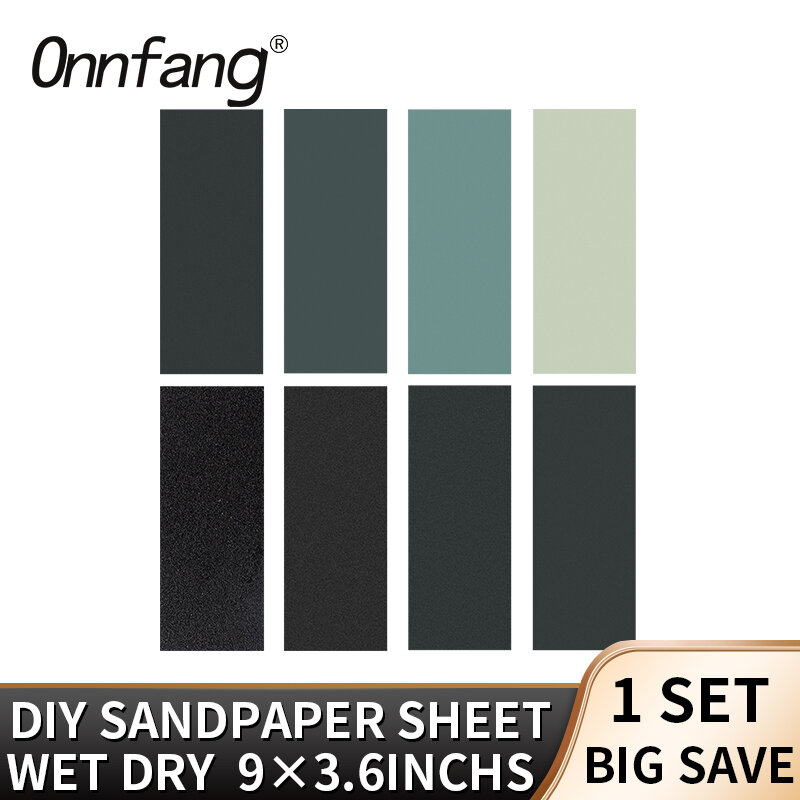 Onnfang กระดาษทรายกันน้ำ8ชิ้น, กระดาษทรายแห้ง9x3.6นิ้วกันน้ำ19กรวดกระดาษทรายขัดโลหะเครื่องมือขัดไม้