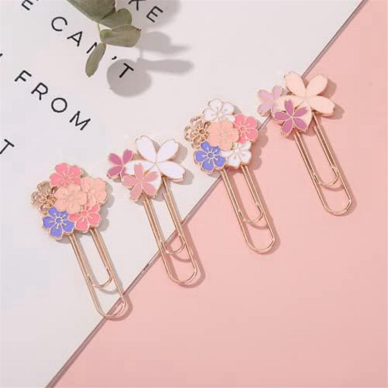 7Pcs Cherry Blossom Paper Clips, Cute Colorful Sakura Paperclip Planner Accessories for Office Supplies Students Marking