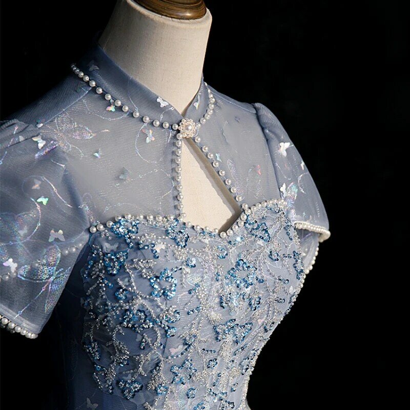 Женское эксклюзивное банкетное платье, яркое Элегантное синее платье для приема экзамена