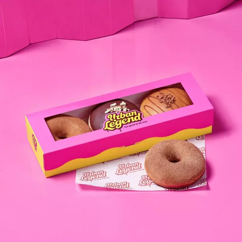 Customized productDongguan Custom Eco Friendly Biodegradable Bakery Donut Packaging Custom Printed 12x9x3 Large Pink Mochi Donut