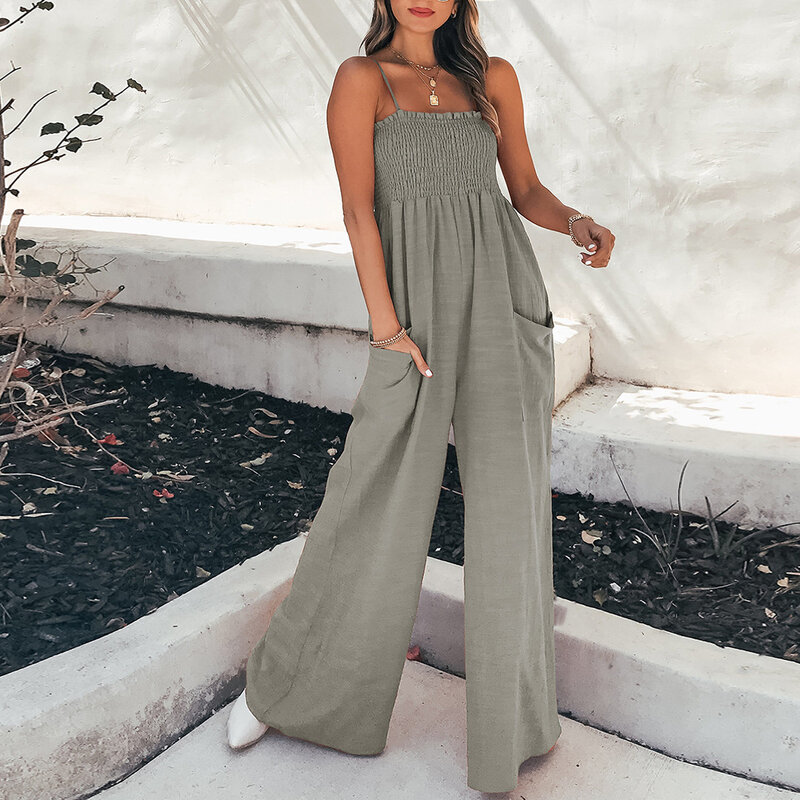 Women Sleeveless Straps Jumpsuits Summer 2023 Casual Wide Leg Pants Fashion Jumpsuit Solid Color Loose Women slimming Playsuits
