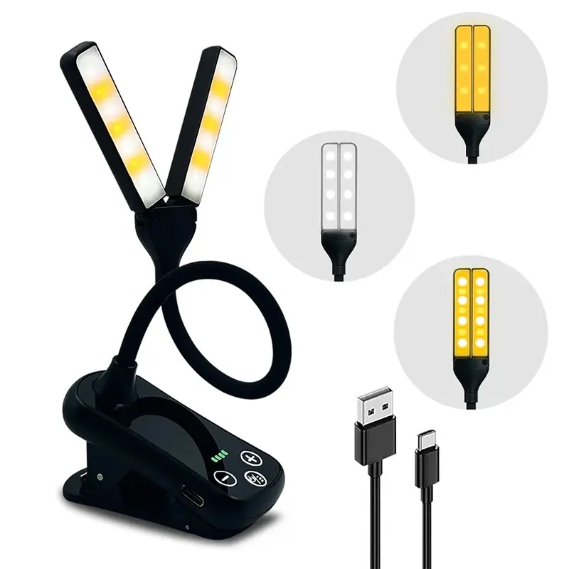 USB recarregável Clip Book Light, proteção ocular, lanterna quarto, lâmpada da noite, lanterna quarto, 3 cores, 14LED