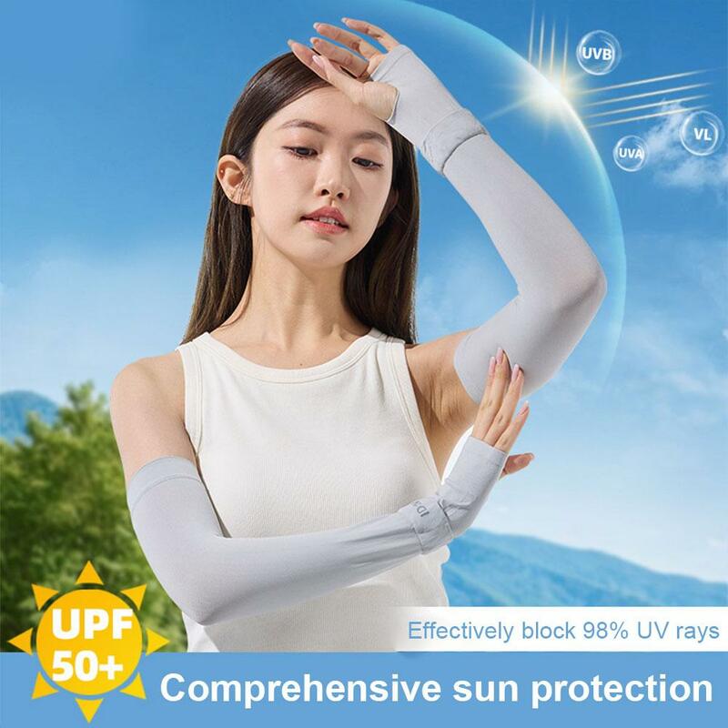 1pair Ultra-thin Ice Silk Cooling Long Sleeves Breathable Sun Protection Anti UV Hand Cover Outdoor Golf Cycling Arm Sleeves