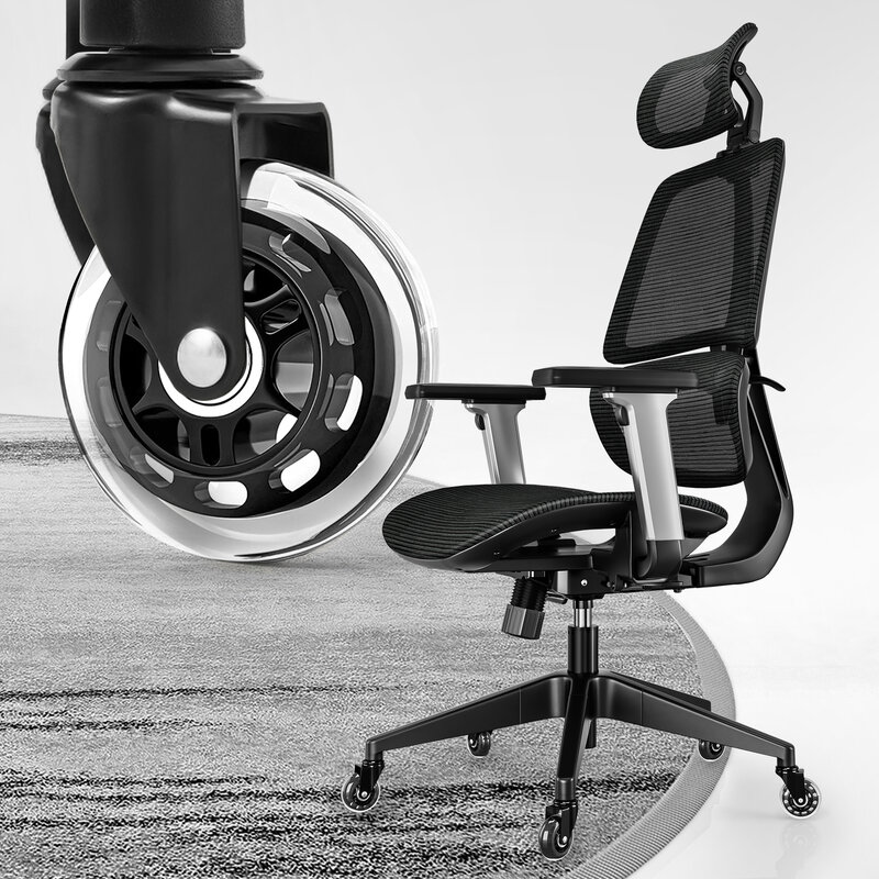 LINSY HOME-Cadeira ergonômica com encosto alto e braço ajustável, cadeira de casa e escritório, apoio lombar, rodas PU, preto