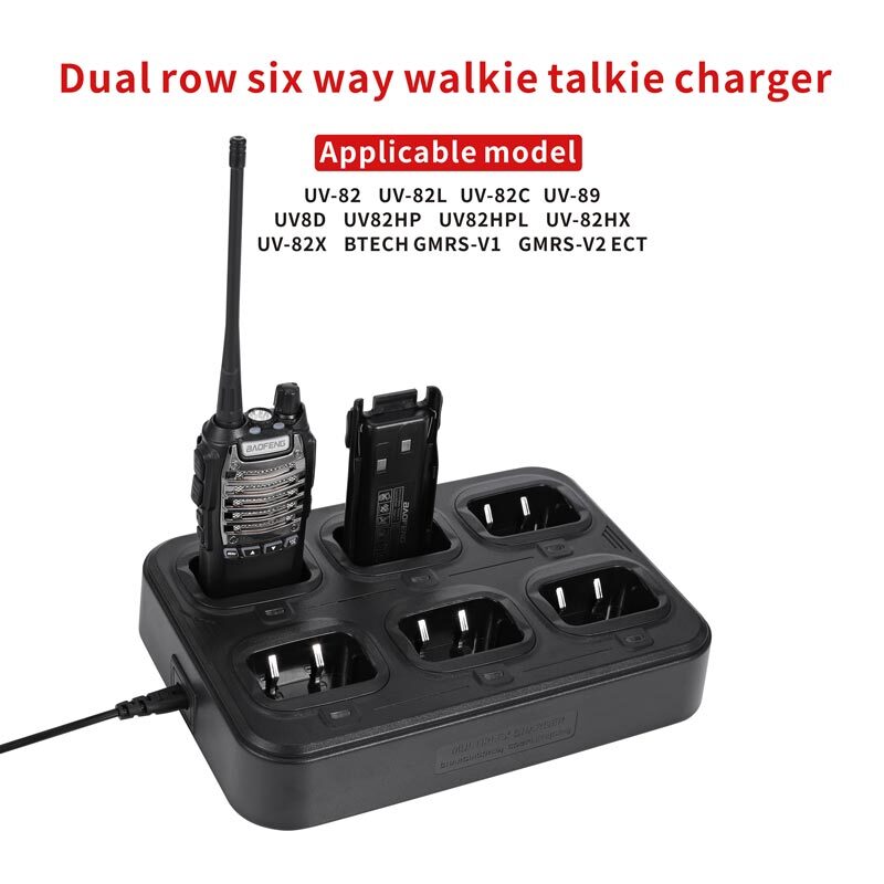 Bateria Walkie-Talkie, carregador de 6 vias, carregador de rádio em dois sentidos, área de trabalho para Baofeng UV-82, UV-89, UV8D, UV-8
