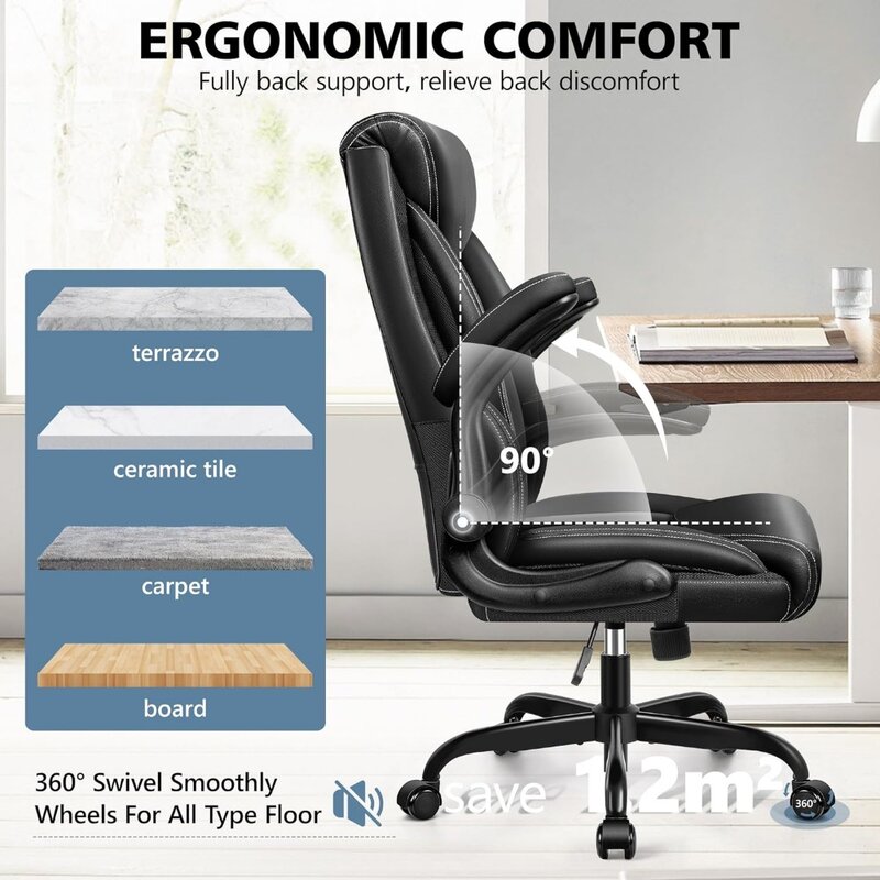 Kursi kulit kantor, kursi meja ergonomis besar dan tinggi, kursi kantor eksekutif, kursi meja rumah kulit PU nyaman, punggung tinggi