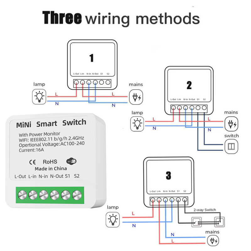 16A Tuya WiFi Smart Switch 2-way Control with Energy Monitor Switch Mini Smart Breaker Smart Life Control  Alexa Via Google Home