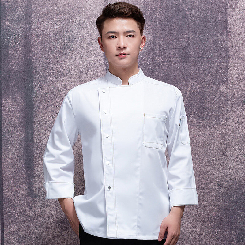 Chefe macacão masculino de manga comprida hotel cozinha traseira chef roupas primavera e verão uniforme workwear topos