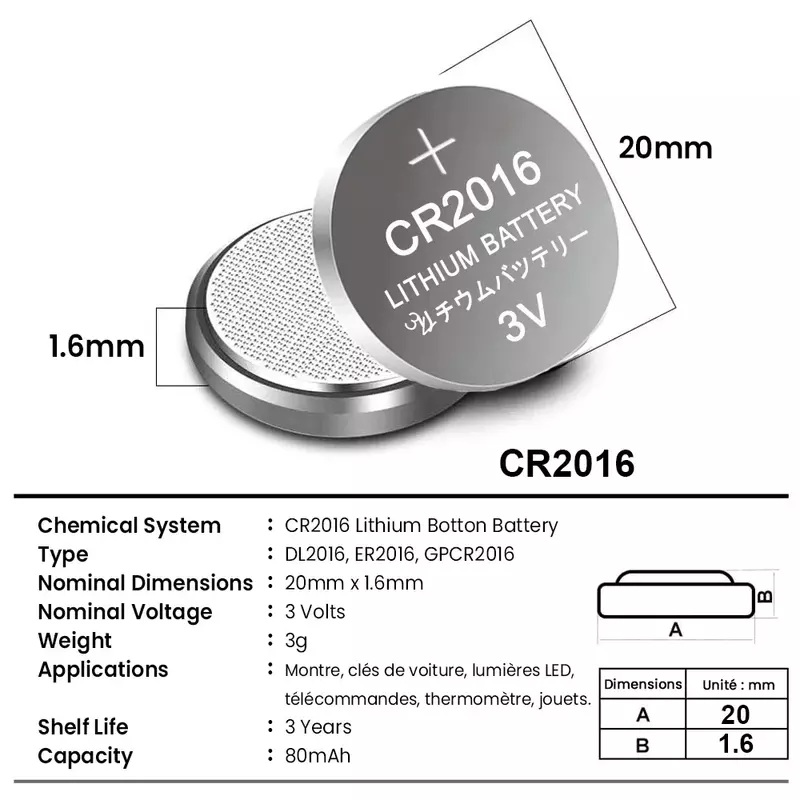 Кнопочные батареи 3 в CR2016 DL2016 BR2016 DL2016 LM2016 CR 2016, литиевая батарея для часов, электронных игрушек, калькуляторов