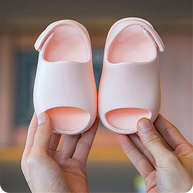 Детские Нескользящие сандалии унисекс, однотонная обувь для прогулок, летние светло-розовые/бежевые/зеленые/желтые/фиолетовые