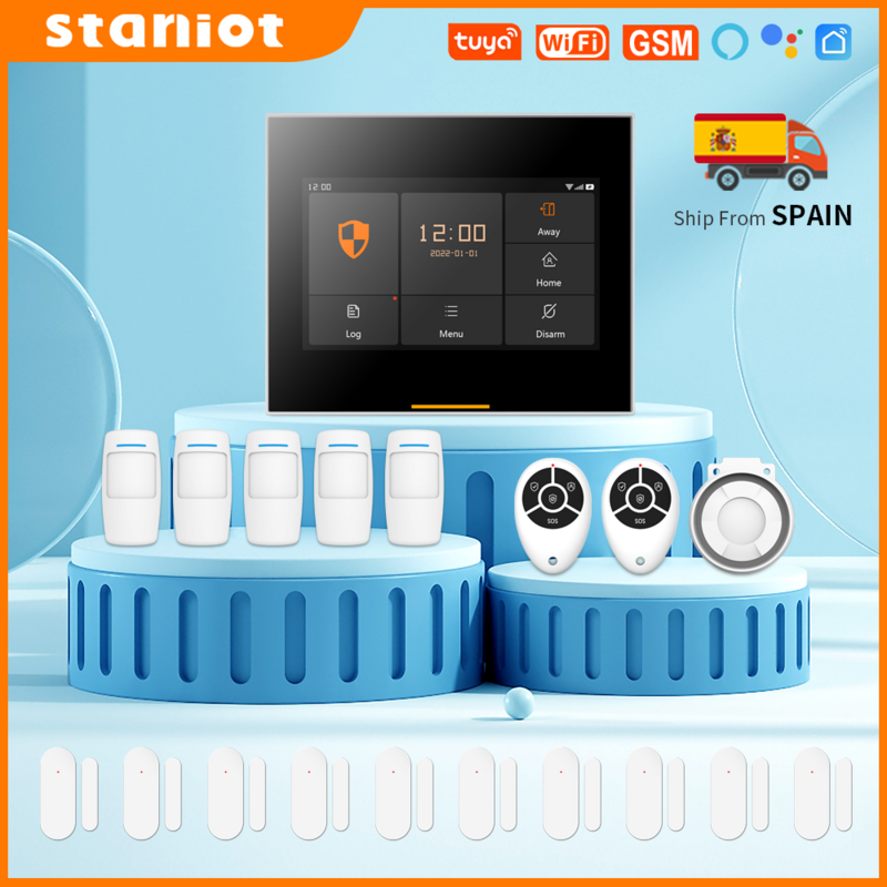 Домашняя охранная сигнализация Staniot, беспроводная, Wi-Fi, GSM, Tuya, наборы смарт-сенсоров, поддержка приложения, дистанционное управление, работает с Alexa