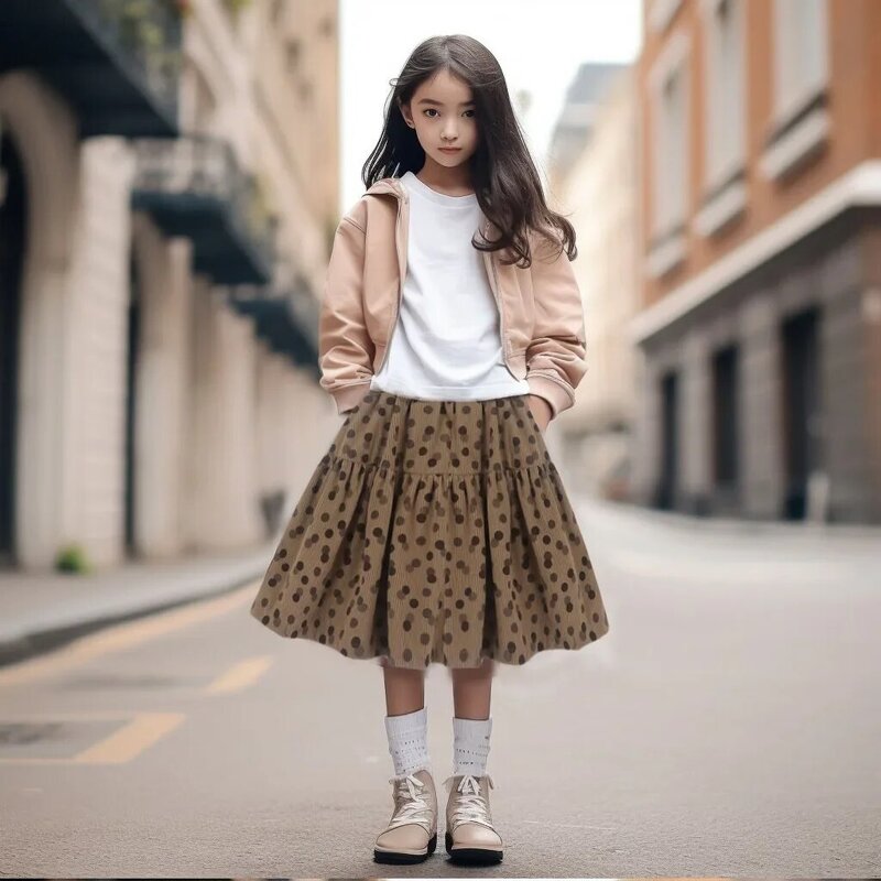 2024 소녀용 도트 코듀로이 스커트, 우아한 생일 스커트, 어린이 의류, 가을 겨울 패션