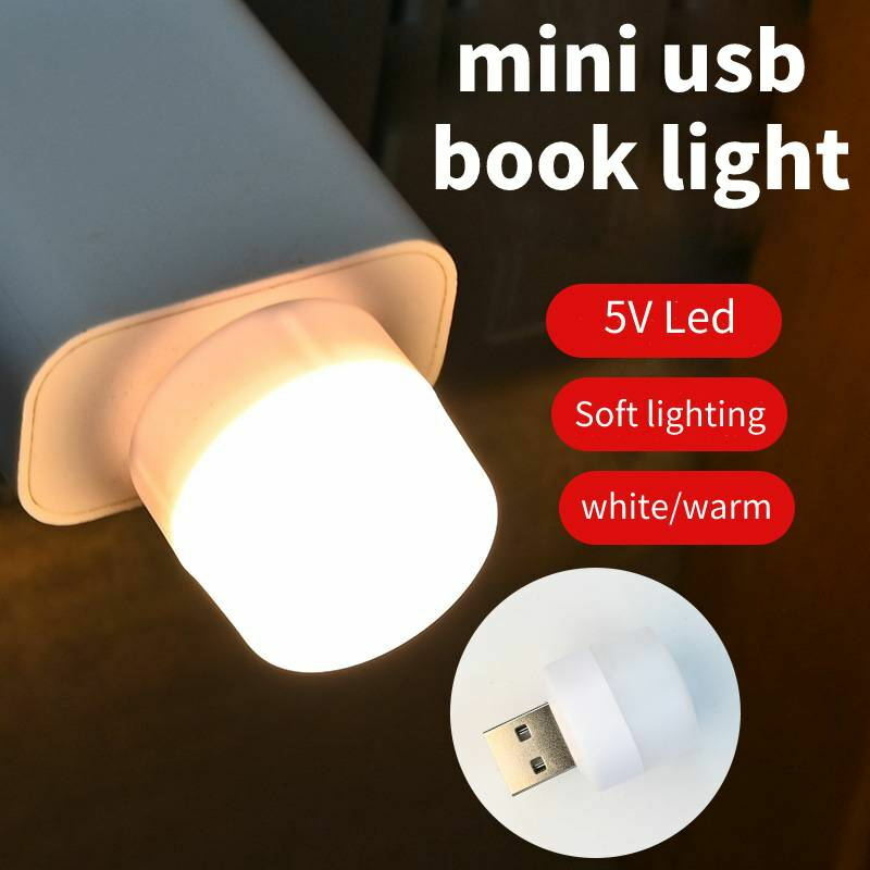 Lámpara recargable por USB para libros, Mini luz LED nocturna portátil, Banco de energía, carga USB, luces pequeñas y redondas para lectura y Escritorio