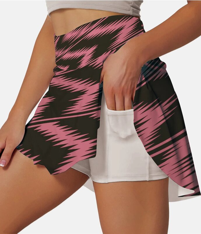 Saia plissada de golfe de duas camadas de cintura alta feminina 2 bolsos saias de tênis saia de yoga badminton natação saia diária