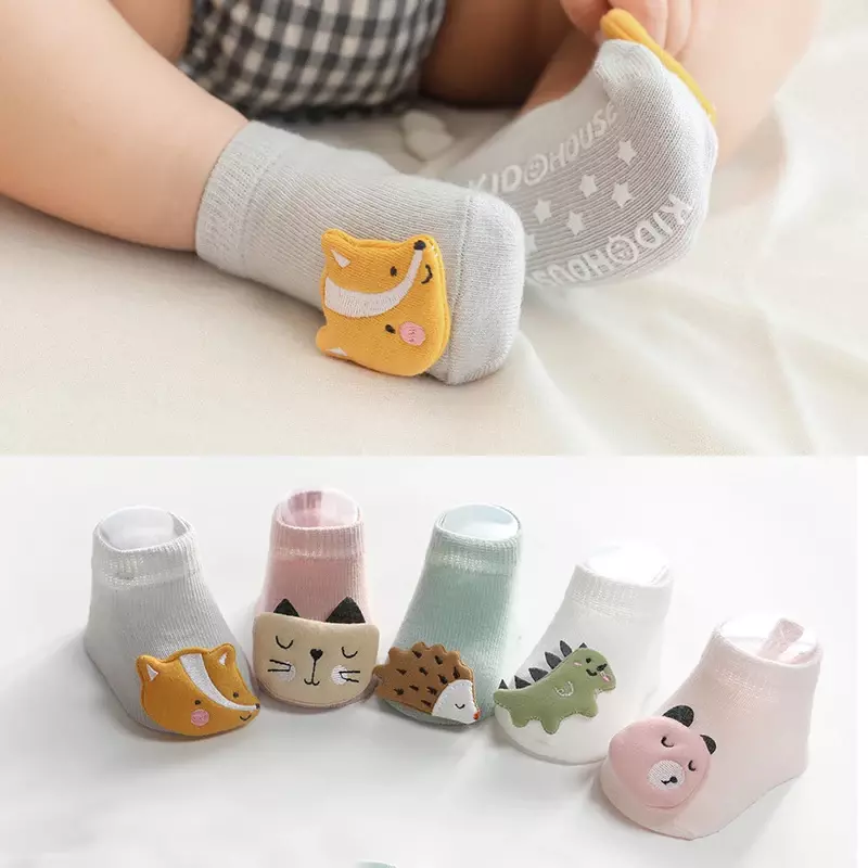 Весенне-осенние новые детские носки с мультяшными животными, аксессуары для детей, Нескользящие хлопковые носки для новорожденных