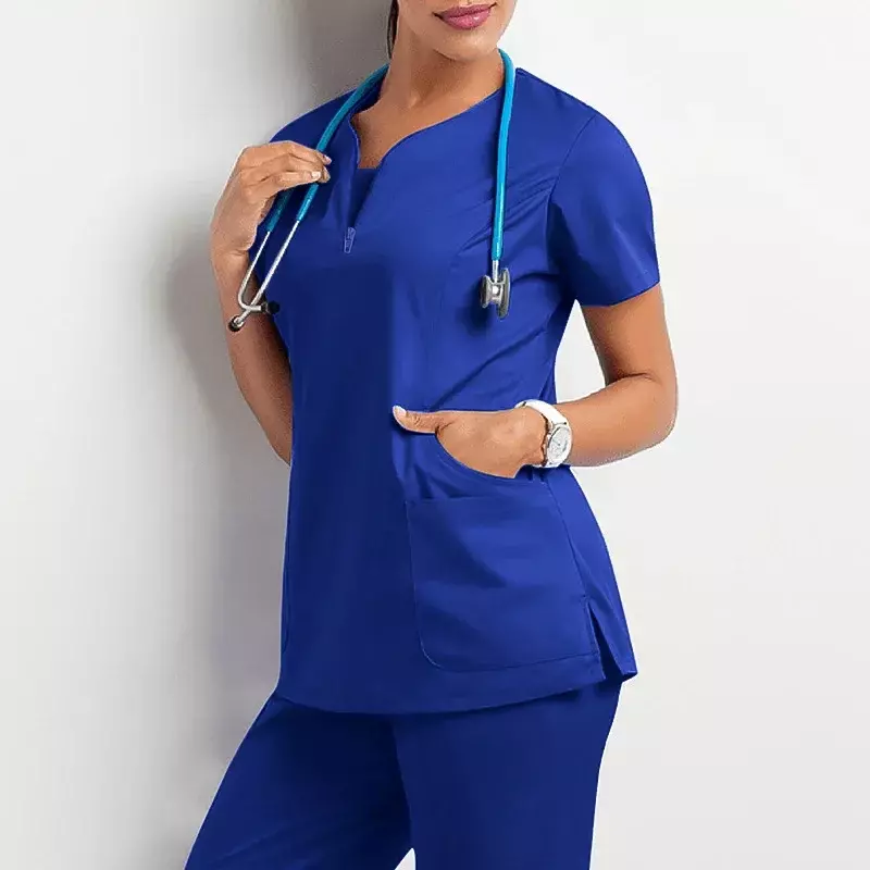 Kombinezony chirurgiczne damskie zestaw do szorowania pielęgniarki medycznej Salon kosmetyczny odzież robocza kliniczna Top + Pant Spa lekarz mundurek w stylu mao pielęgniarski