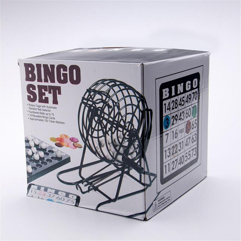 Zestaw Deluxe Bingo - zawiera klatkę Bingo, płyta główna, 18 kart mieszanych, 7 piłek do wywoływania, kolorowe żetony - na duże grupy, imprezy