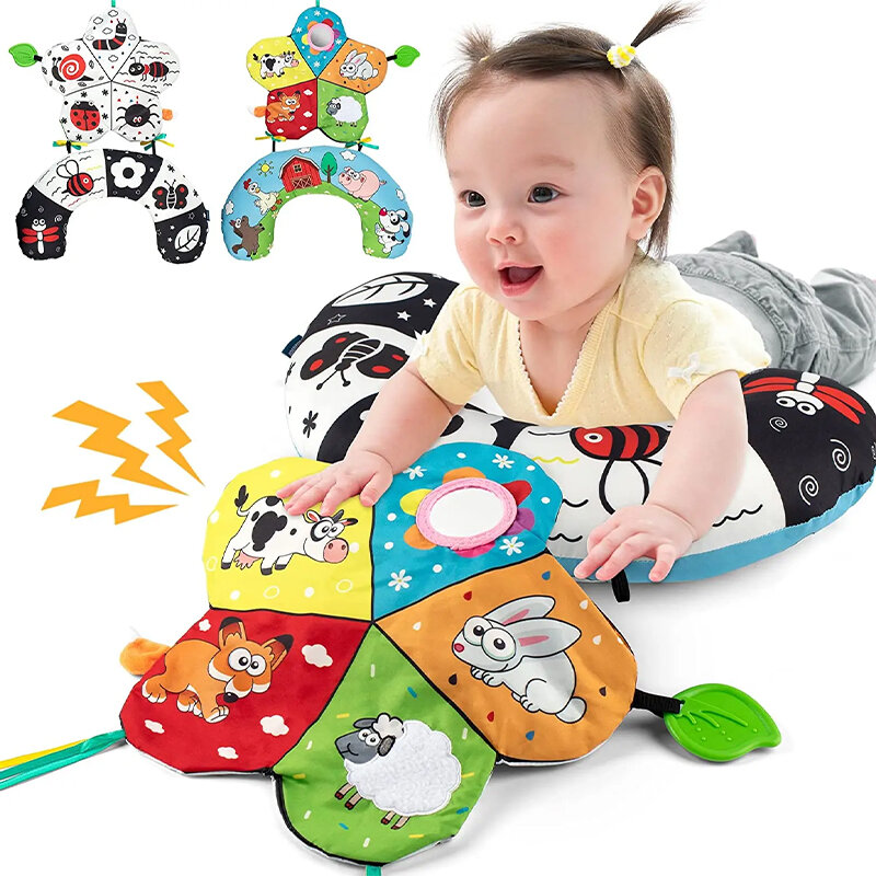 赤ちゃん用の高コントラスト感覚玩具枕、腹時間、黒と白、モンテッソーリ図、新生児トレーニング、0〜12か月