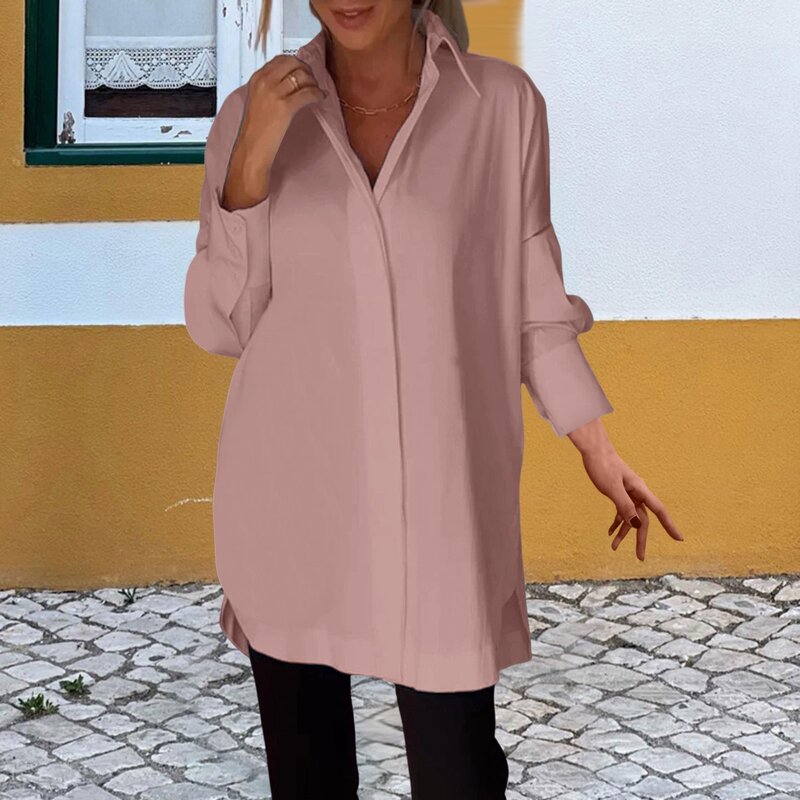 Women Long Sleeve Relaxed Style Blouse Elegant Lapel Casual Loose Shirt For Women Solid Color Fashion Solid  Button Pullovers