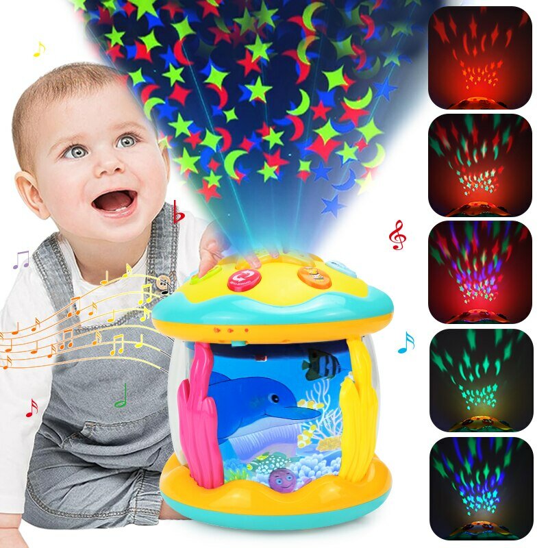 Juguetes para bebés de 6 a 12 meses, luz Musical, tiempo de barriga, proyector giratorio oceánico, regalos para niños pequeños