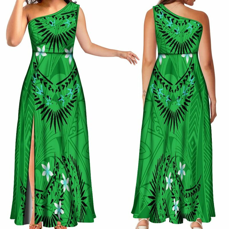 Polynesische Inseln benutzer definierte Kunst Frauen schulter frei sexy Kleid Hawaii Party House Party Split Abendkleid