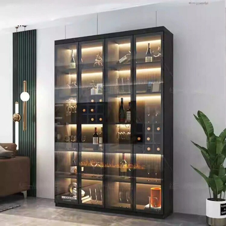 خزانة عرض زجاجية للنبيذ ، إضاءة حديثة ، غرفة معيشة منزلية صغيرة فاخرة للتخزين الجانبي لغرفة الطعام ، أثاث بار Vin Meuble ، KMWC