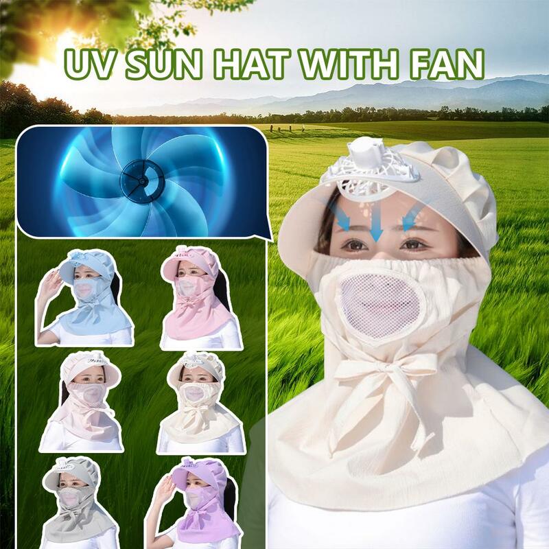 Topi pelindung UV wanita, topi wanita musim panas, pinggiran besar, USB elektrik, topi kipas pengisian, topi perlindungan UV luar ruangan, topi memetik teh, penutup wajah