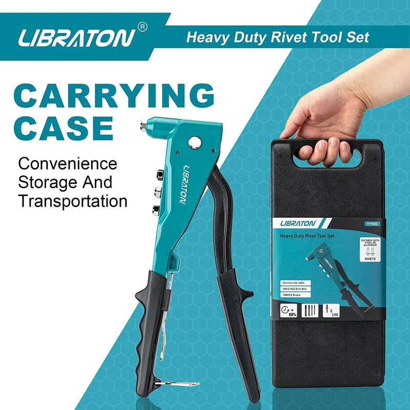 Libraton Heavy Duty nit Gun, solidna profesjonalna nitownica, nit Pop zestaw pistoletów, ręczne narzędzie do nitowania metalu, drewna, plastiku