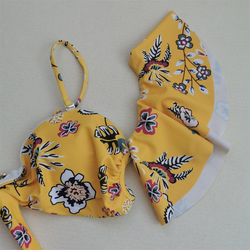 High Waist Bikinis Sets Swimsuit Floral Ruffles Vacation SwimWear Women Micro Thong Brazilian Beach Bandeau Bathing Suit Biquini