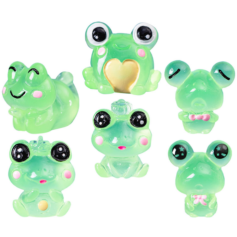 Figurinhas Luminous Frog, Esculturas em casa, Brilho Decoração para Quarto Animado, Resina Mini Animal, Engraçado, 6 pcs