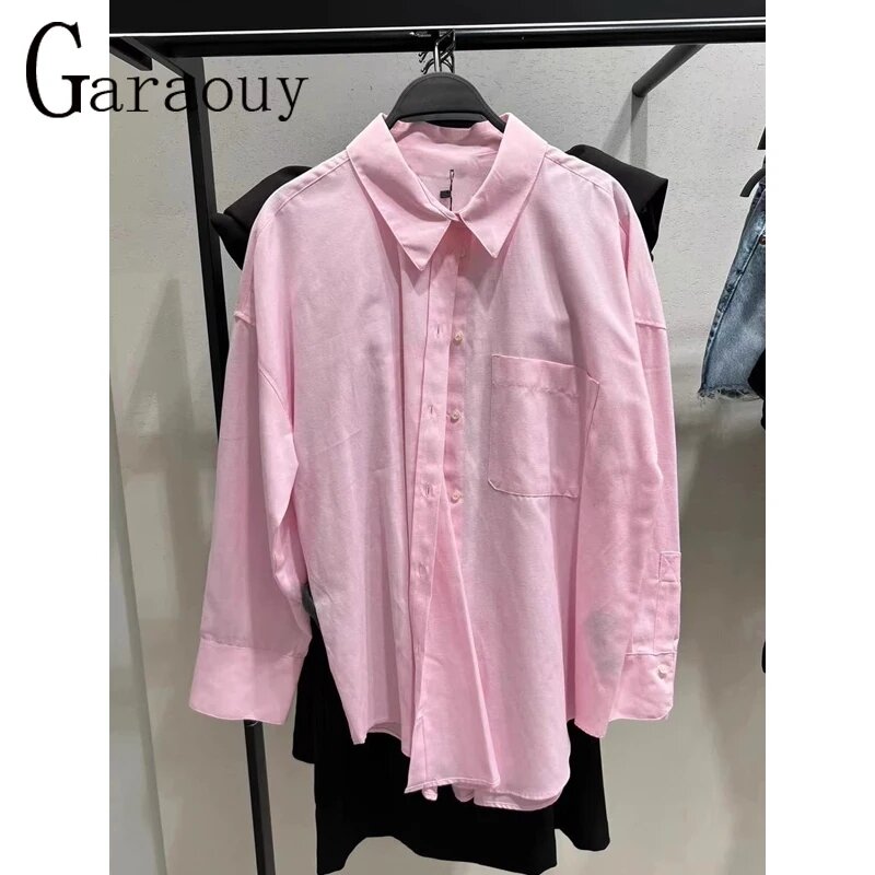 Женская однобортная блузка Garaouy, винтажная офисная рубашка с отложным воротником и длинным рукавом, шикарный топ с карманами, на весну