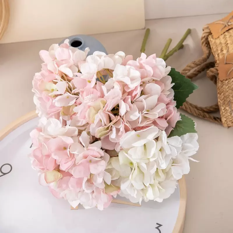 웨딩 핸드 부케 장미 벽 가짜 꽃 홈 장식, 미니 수국 인공 꽃, 단일 가지 수국 장식, 37cm