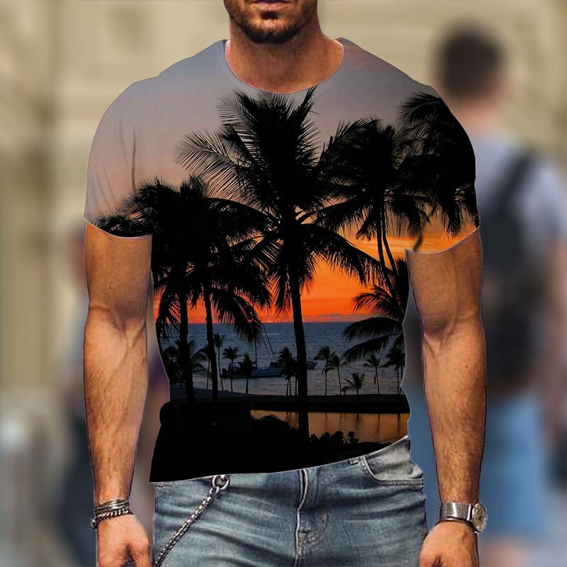 Moda natural cenário gráfico t camisas verão 3d impressão masculina camiseta casual interessante manga curta camisetas topos quente-venda