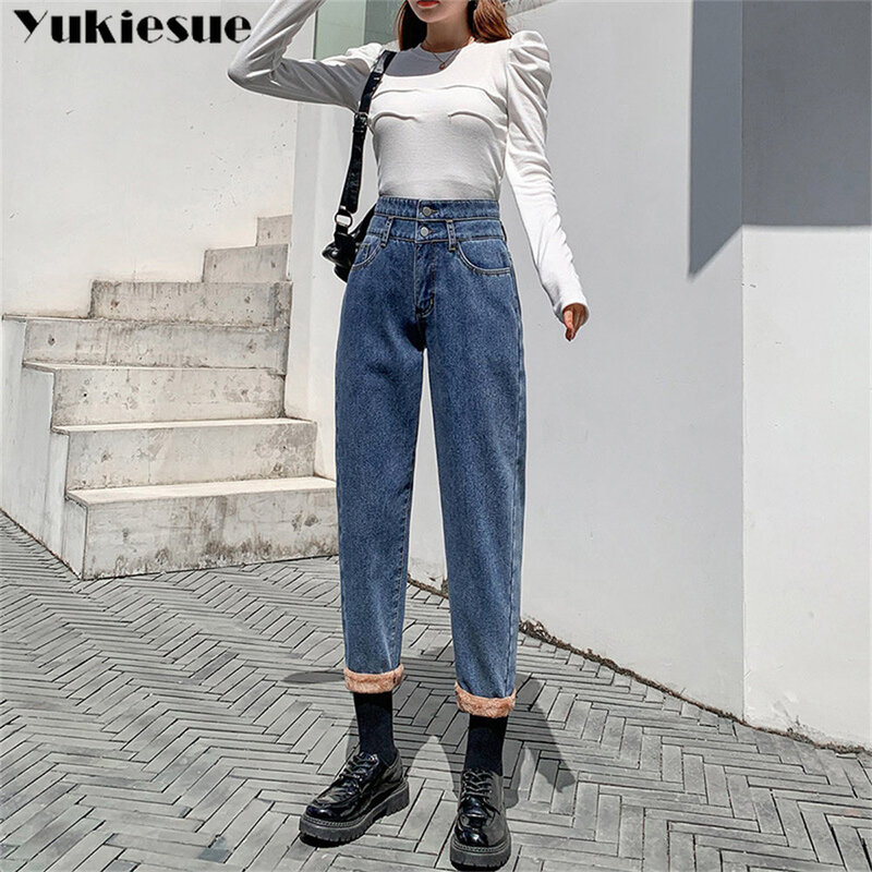 Zima nowe mody Vintage koreański styl kobiet dżinsy wysokiej talii spodnie jeansowe główna ulica Harajuku luźne wypoczynek proste spodnie
