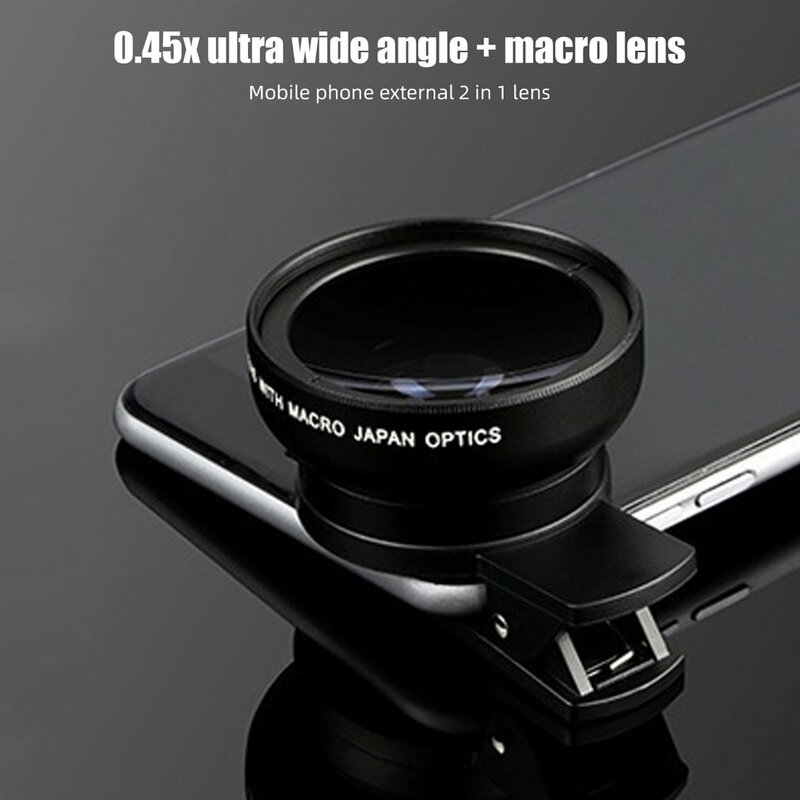 Lente de teléfono móvil con 2 funciones microscópicas, lente gran angular de 0,45x y Macro de cámara HD de 12,5x, Universal para iPhone y teléfono Android