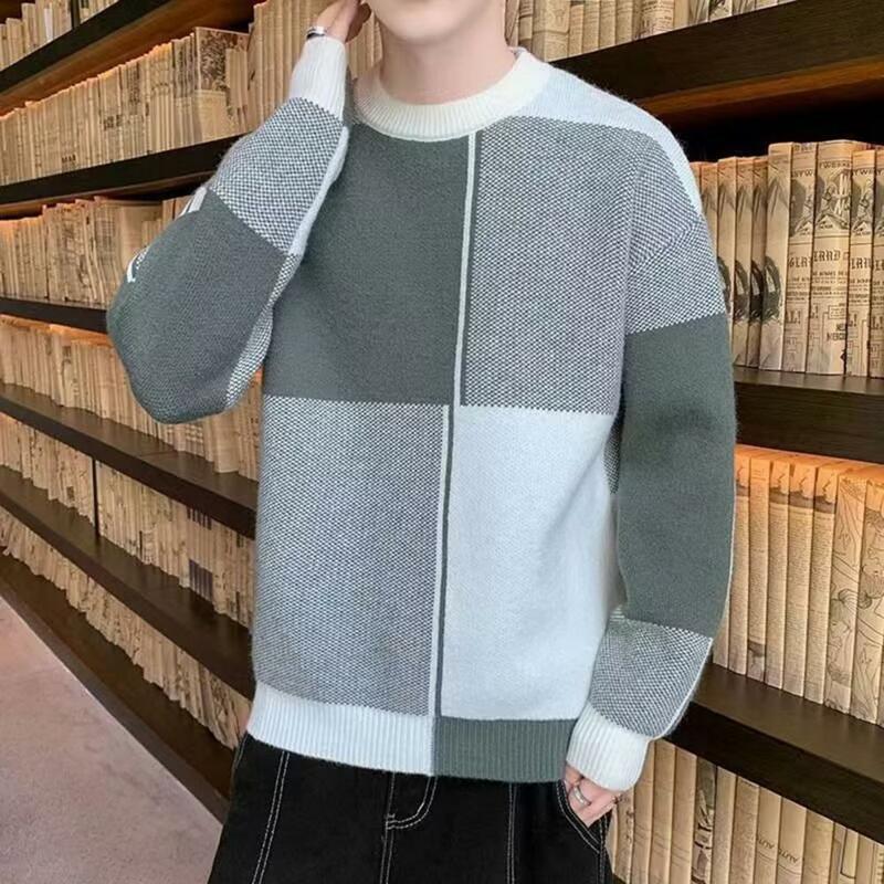 Pulôver de malha masculino com gola comprida, suéter aconchegante, grosso e quente, blusa de fundo ideal para outono e inverno